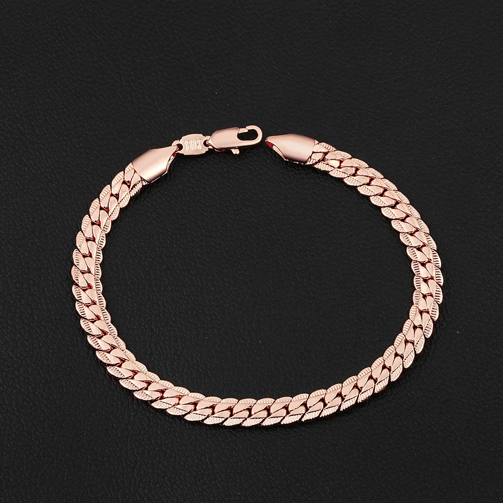 Классический сплошной Rose Gold Filled мужские женские змея кости браслет-цепочка 8.26&quot
