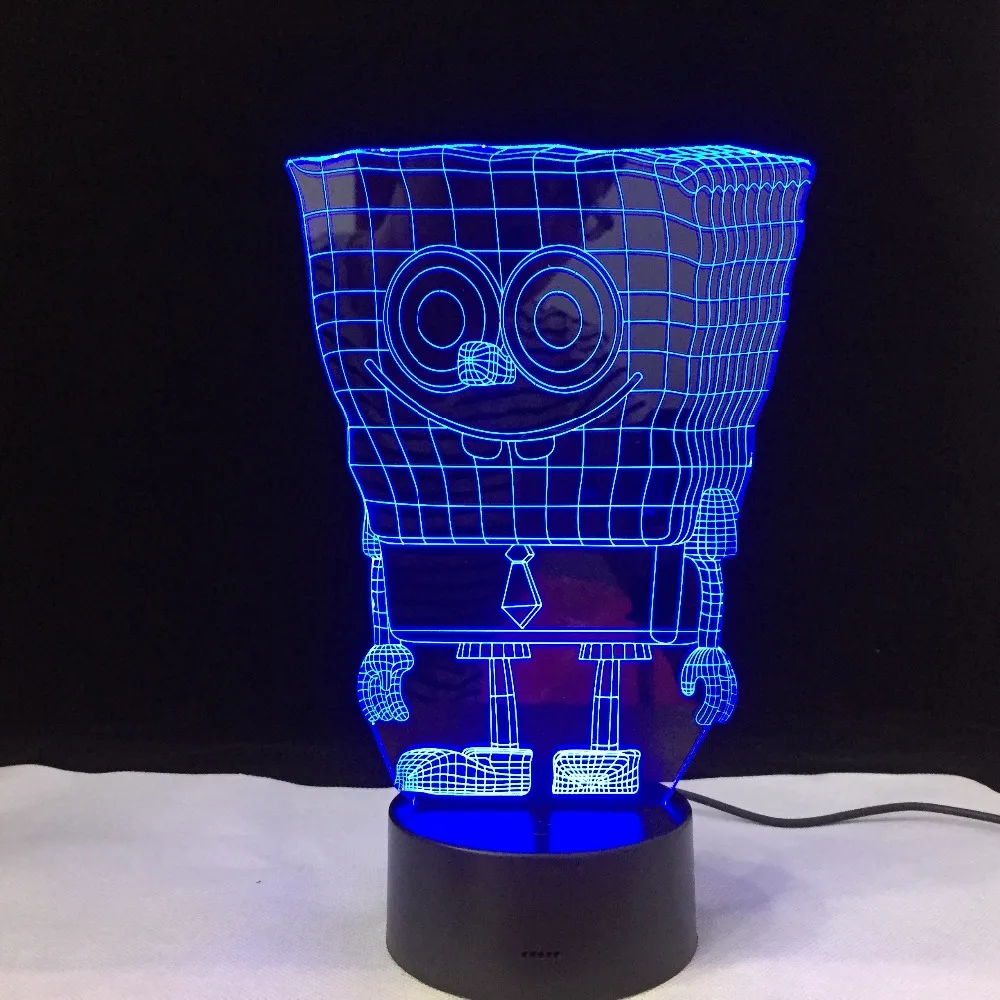 Изменение цветов USB зарядка 3D Губка Боб квадраты акриловые светодиодный люминисцентный ночник настольная лампа подарок для малышей Прямая поставка