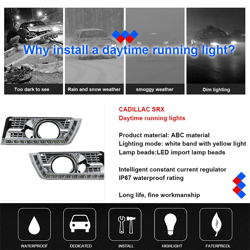 ROADOT 12 V светодиодный DRL Дневной ходовой свет для Cadillac SRX 2016 2015 2014 2013 2012
