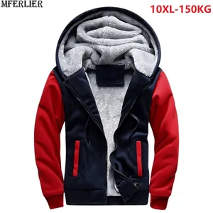 Толстовка большого размера для мужчин, 8XL, теплая флисовая толстовка с капюшоном, зимняя спортивная одежда в стиле пэтчворк, 9XL 10XL, пальто на молнии