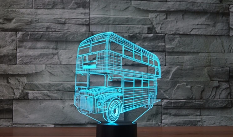 [Seven Neon] Бесплатная доставка в форме автобуса акрил 7 цветов Настольная лампа 3D