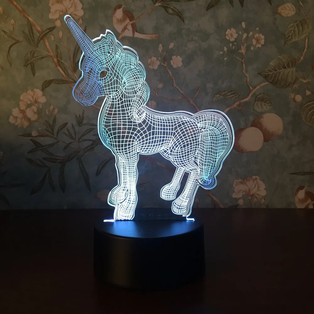 Единорог 3D светодиодный светильник ночник многоцветный RGB лампа Рождественский