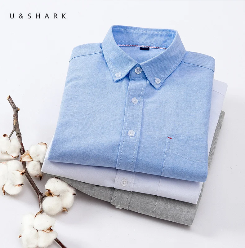 Рубашка U & SHARK Мужская с коротким рукавом из 100% хлопка в полоску|Повседневные