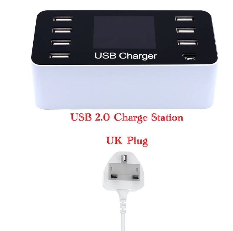 usb 2.0 UK plug Usb зарядная станция Быстрая зарядка 3,0 4,0 40 Вт PD Смарт usb type C Быстрая Зарядка Док-станция светодиодный дисплей для iPhone зарядное устройство - Тип штекера: usb 2.0 UK plug