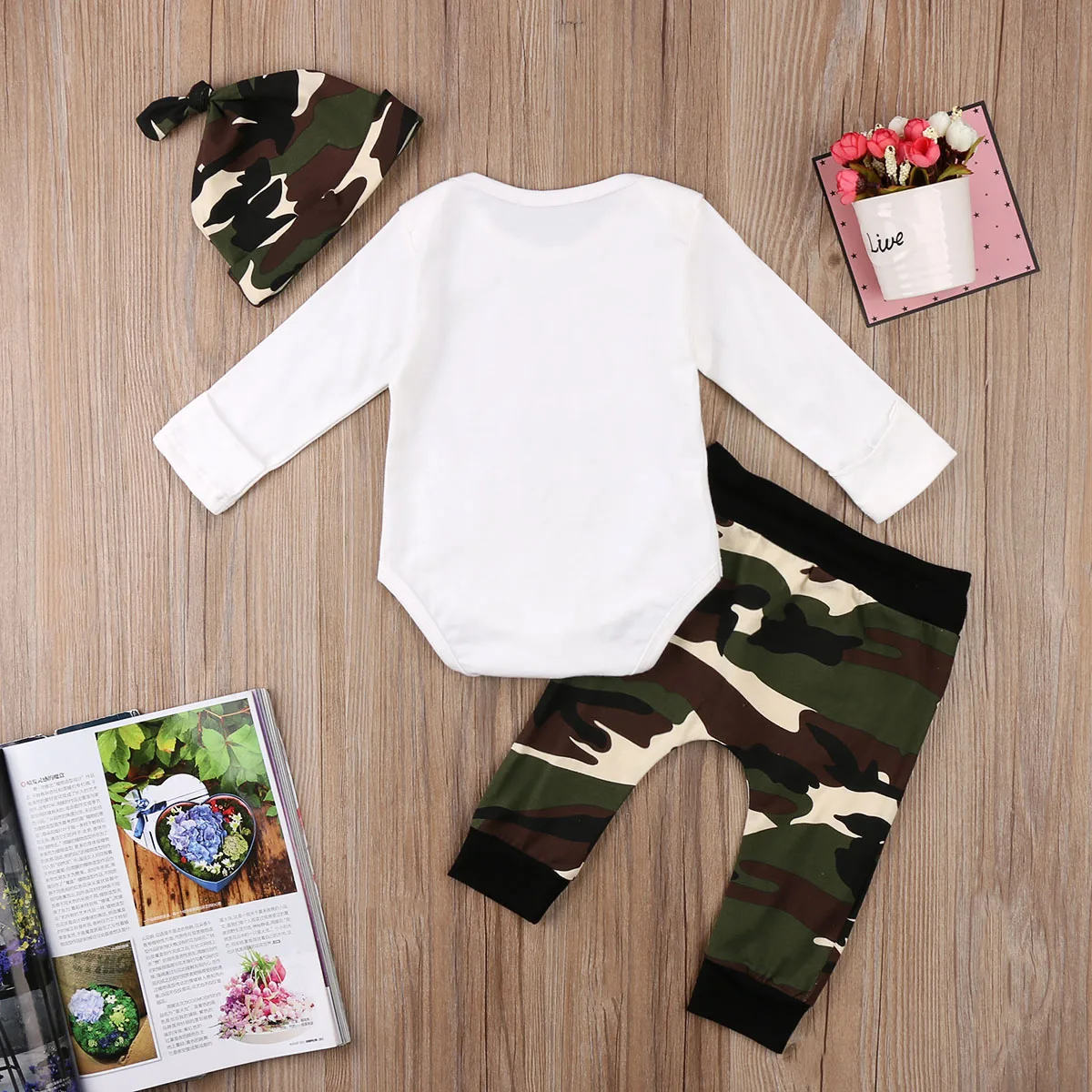 3Pcs Newborn Baby Boy Clothes Set Long Sleeve Litlle Brother Tops Bodysuit Camo Pants Hat Bebes Boys Outfits |