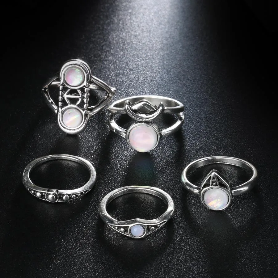 Модное женское кольцо-миди винтажное серебряное 7 цветов 5 шт./компл. | Украшения и