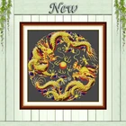 Двойной дракон талисман черная ткань Картина на холсте DMC 14CT 11CT без печати наборы для вышивки крестиком наборы для рукоделия