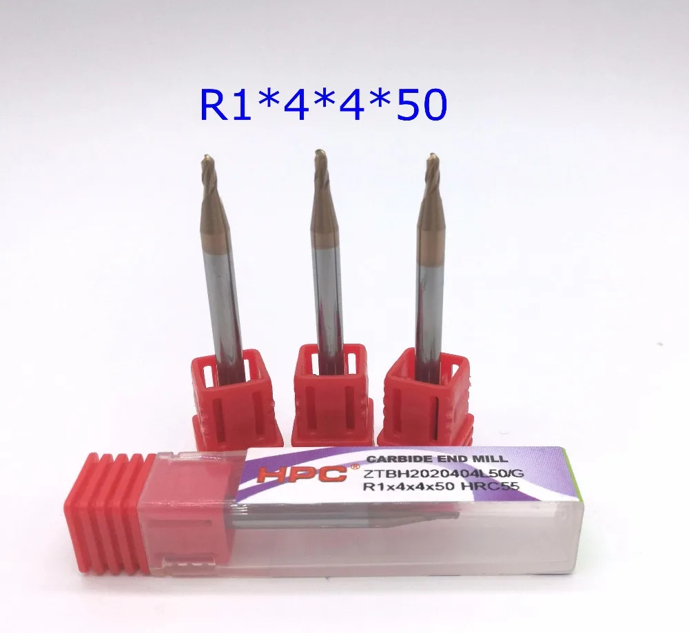 

Hotsail Ассортимент Размер R1 * 4*50 шариковый нос HRC55 вольфрамовый твердый карбид торцевые фрезы станок с ЧПУ