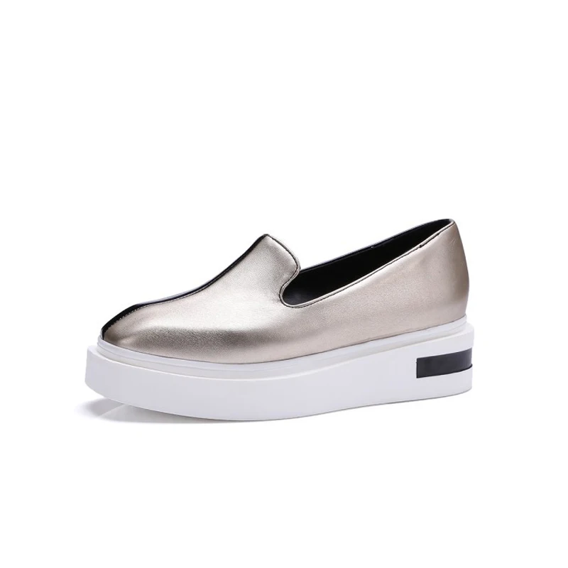 Обувь золотистого цвета повседневные лоферы коллекция 2019 года слипоны на