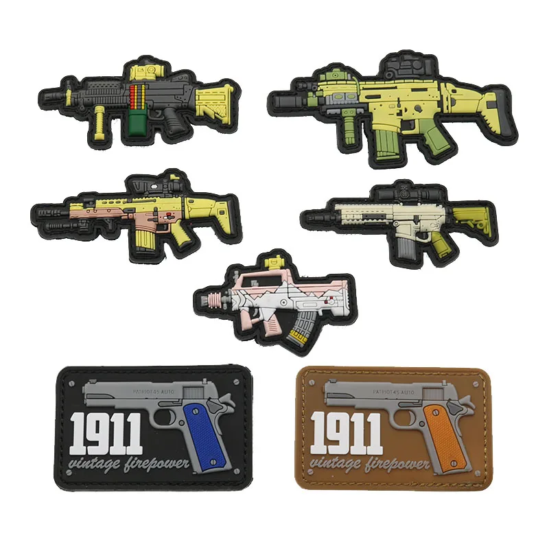 

PVC Armband Q Version Weapon Patch Army 911 Tactical Moral Hook Face Badge Plastic Rubber Chapter Camouflage Gun Blockbuster