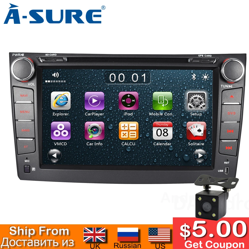 A-Sure 8 Inch 2 Din Radio GPS stereo Navigation DVD Player For Toyota Corolla(2006-2011) DAB+ Rear view camera input | Автомобили и
