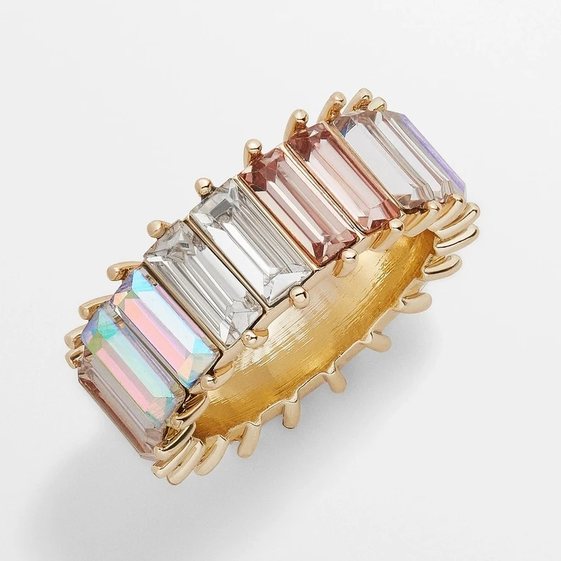Jujia модный багет браслет Rhinestone кольцо обручальное Радуга CZ медные кольца для женщин модные аксессуары Подарки