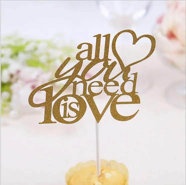 10Pcs All You Need Is Love Cake Topper Gold Inserted Card Wedding Stand Birthday Party Decorations Kids Centerpieces | Дом и сад