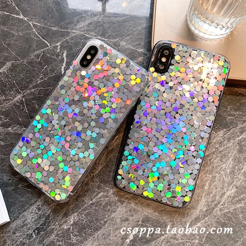 Цветной блестящий чехол с блестками для iphone X XS MAX XR 10 7 8 6 6s Plus Модный Лазерный Блестящий Мягкий из ТПУ|Бамперы|