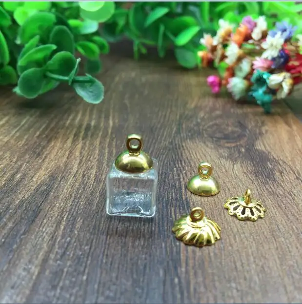 100sets/lot 10mm 3 Colors Empty Ice Cubes Small Box Square Glass Bottle with Cap DIY Jewelry clear glass globes vial pendants | Украшения и