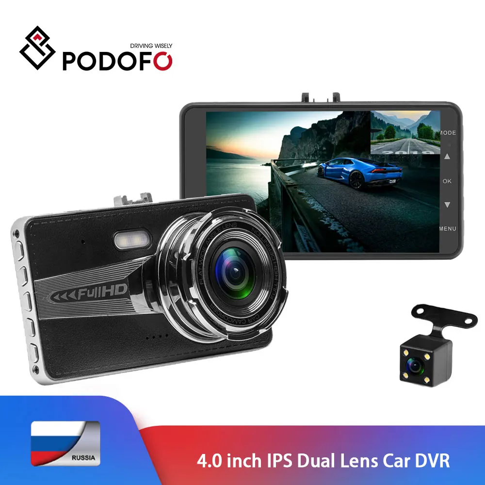 Podofo 4 0 ''ips Двойной объектив Автомобильный видеорегистратор рекордео для