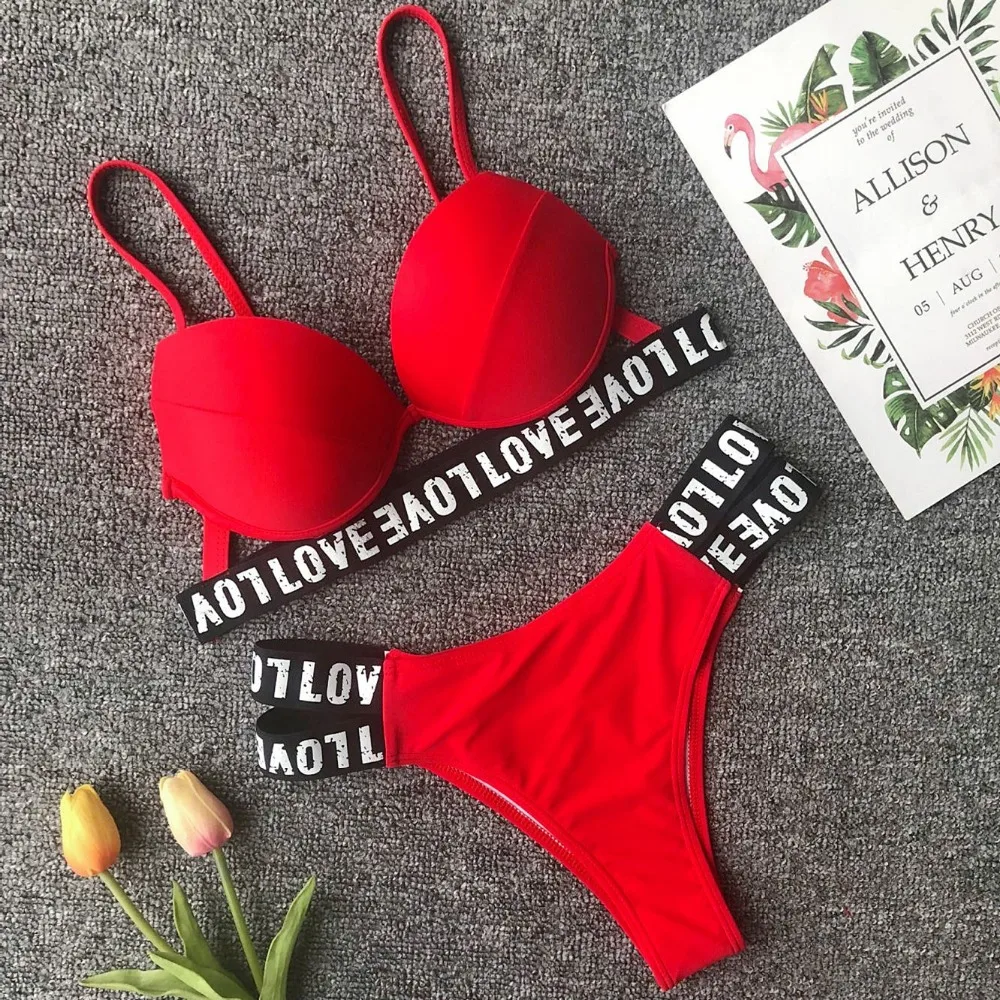 

Bandage Swimwear Bikini Letter Swimsuit Biquini 2022 New Beachwear Sexy Women Bath Suit Monokini Brazilian Trikini Mujer Badpak