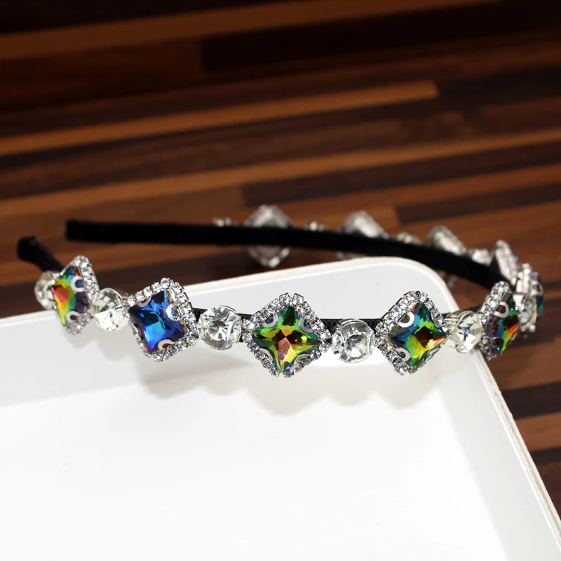 Модные украшения для волос AB прозрачные темно-синие повязки на голову и стразы