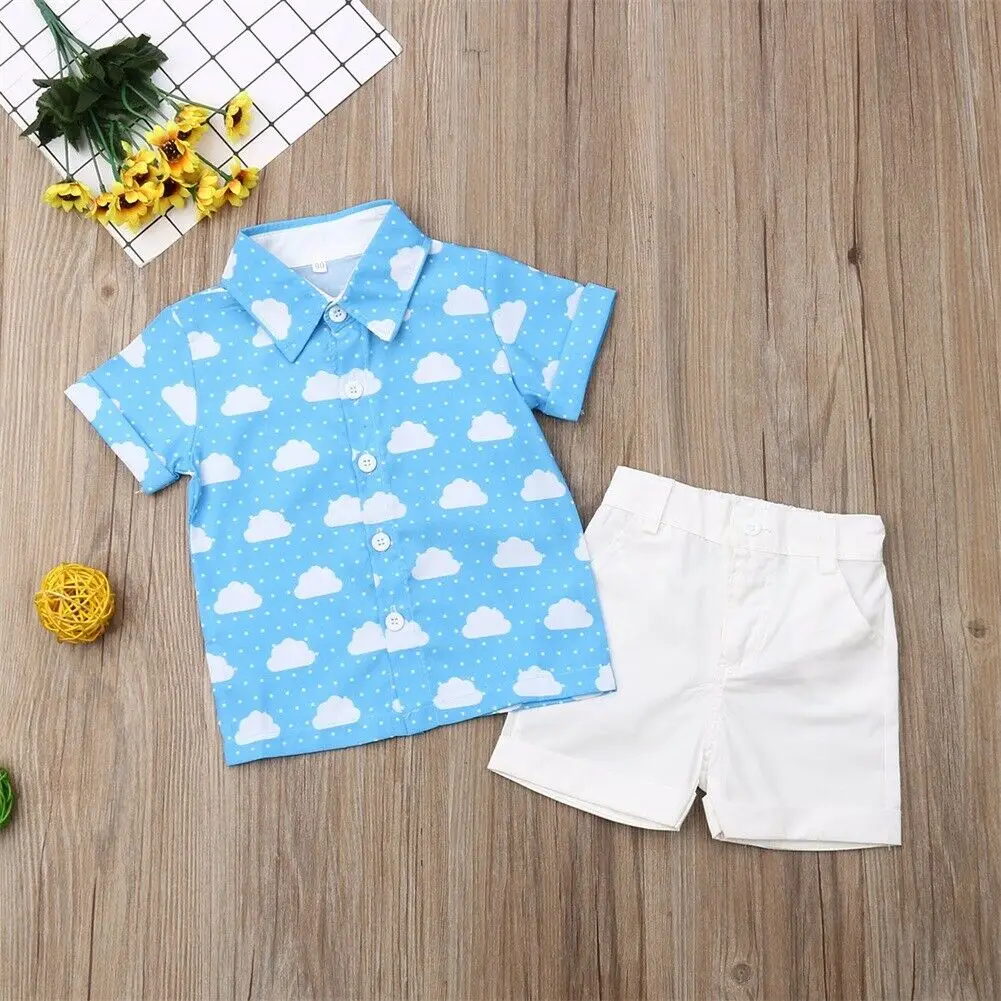 2019 Baby Summer Clothing Kids Boys Casual Clothes Cloud Print T Shirt Short Sleeve Tops+Shorts Bottoms 2pcs/Set Outfits 1-6T | Детская