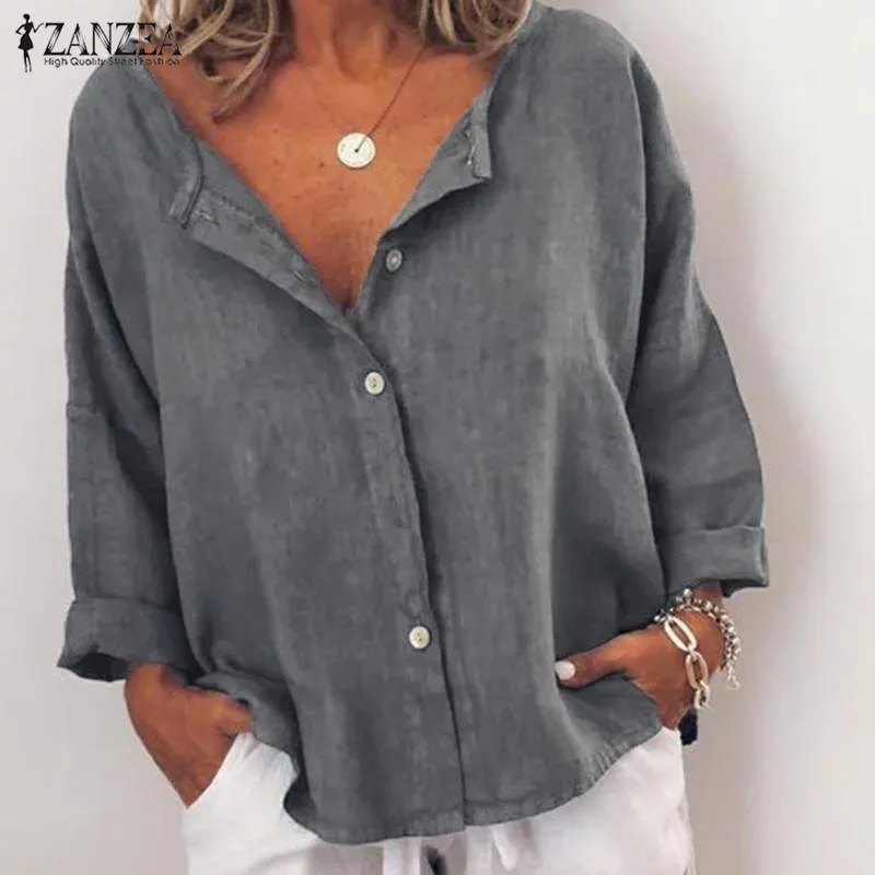 Повседневная рубашка с длинным рукавом женская льняная блузка ZANZEA 2020 винтажные