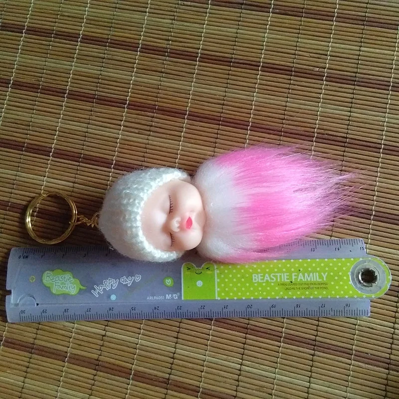 New Sky Blue Sleeping Baby Keychain Cute Cartoon Series Keyring Fake Fur pompons Handmade Crafts Party Gifts 12 pcs/lot | Украшения и