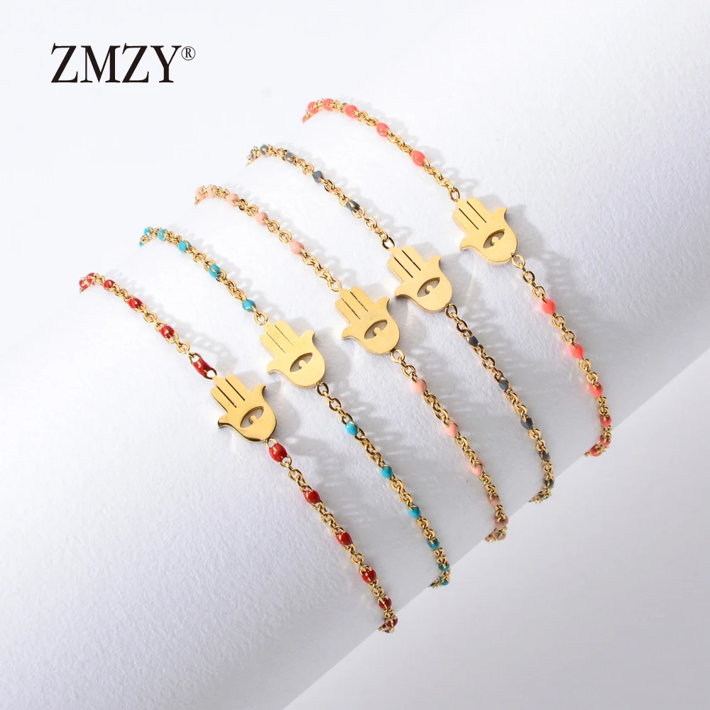 

ZMZY 5pcs/lots Mixed Color Chain Bracelet Boho Evil Eye Bracelet Friendship Hamsa Hand Charm Bracelet Stainless Steel Jewelry