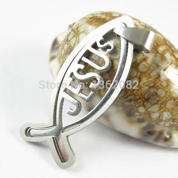 Модные ювелирные изделия 2 в 1 из нержавеющей стали Ichthys Jesus Fish Christian Symbol кулон