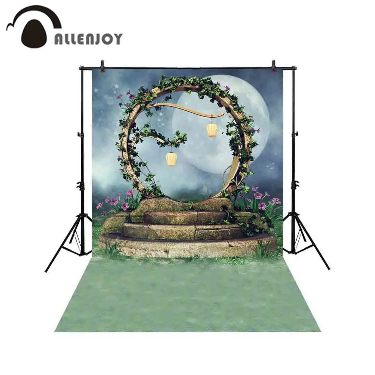 Allenjoy professional photography background fairy night scene moon ivy portal lanterns colorful flowers backdrop photobooth | Электроника