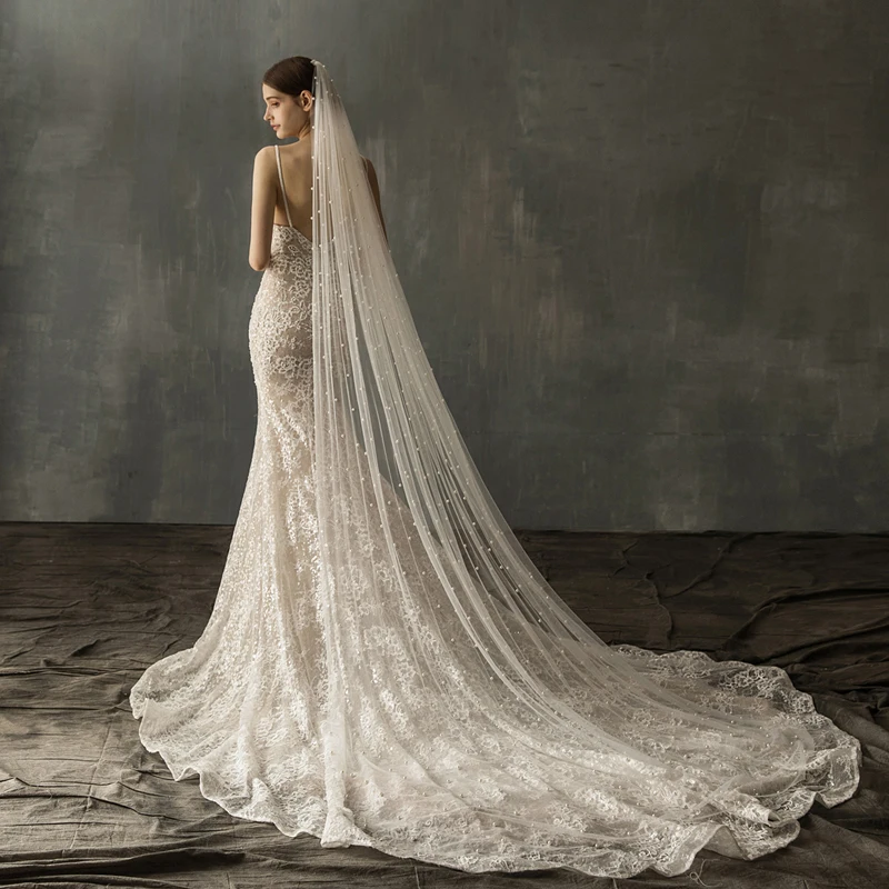 Однослойная свадебная фата SLBRIDAL с искусственным жемчугом свадебные аксессуары