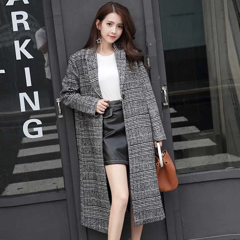 Женское шерстяное пальто длинное с одной пряжкой серое 2019|Женские пальто| |