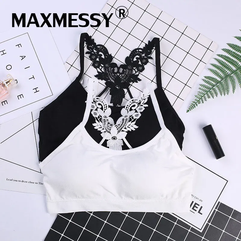 MAXMESSY Для женщин спортивные бюстгальтеры с вышивкой кружевной бюстгальтер Y Топ