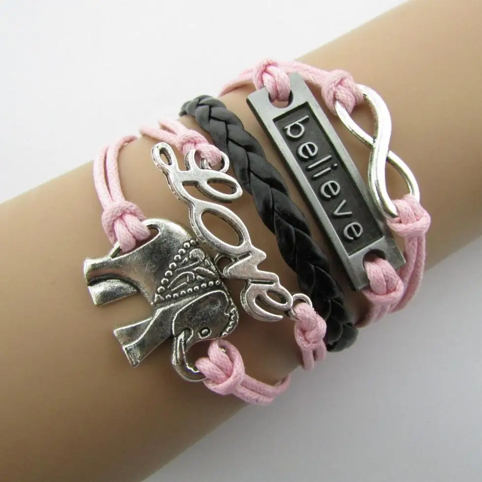 Модные браслеты i Believe The Word Elephant Love цепочки из воска браслеты с подвесками для женщин ювелирные изделия