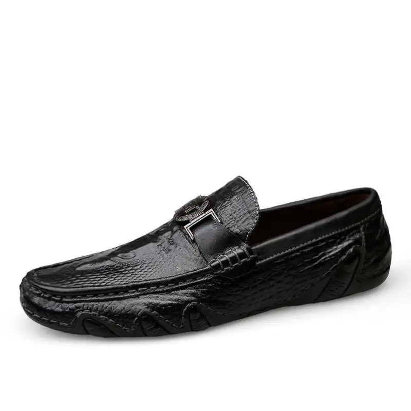 Rommedal из крокодиловой кожи, Мокасины, мужские туфли натуральная кожа, без шнуровки, мокасины на плоской подошве; повседневная мужская обувь для вождения, класса люкс для отдыха - Цвет: Черный