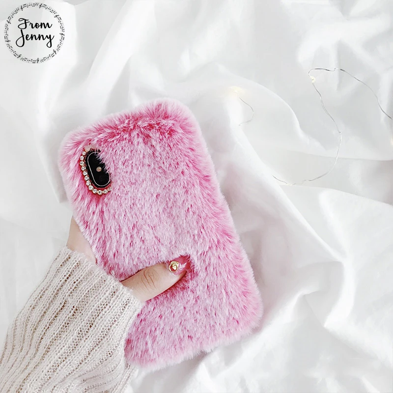 From Jenny Fluffy fake Fur Winter Phone Case For Apple iPhone 6 6s 7 7plus 8 8plus 10 X Free Shipping |