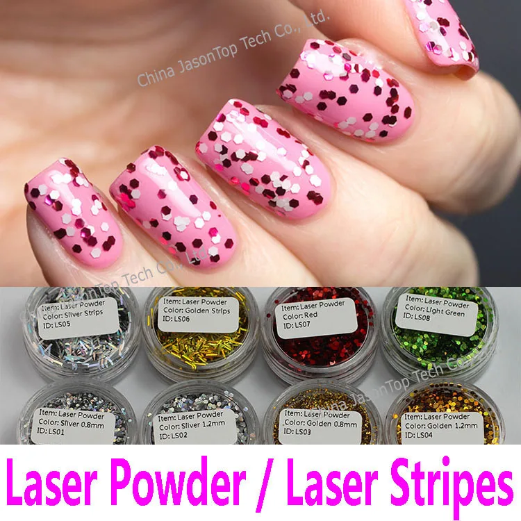 Лазерный порошок для ногтей шестигранный блестящий украшение полоски из ПВХ