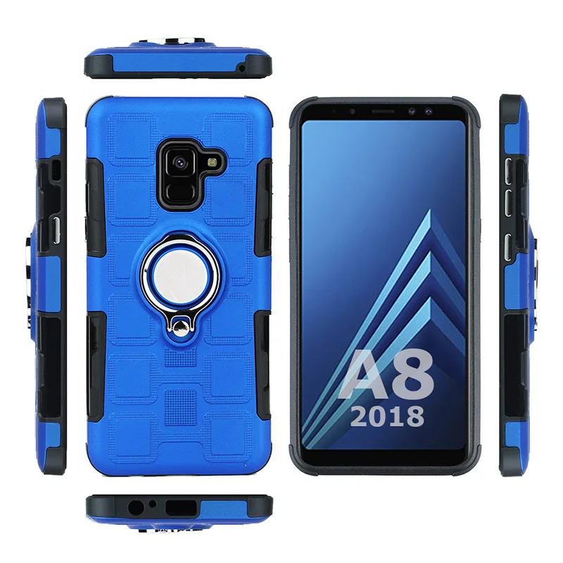 Противоударный бронированный чехол для samsung Galaxy A8 Plus A3 A5 A7, автомобильный Магнитный Мягкий ТПУ силиконовый чехол-кольцо ракушки, подставка
