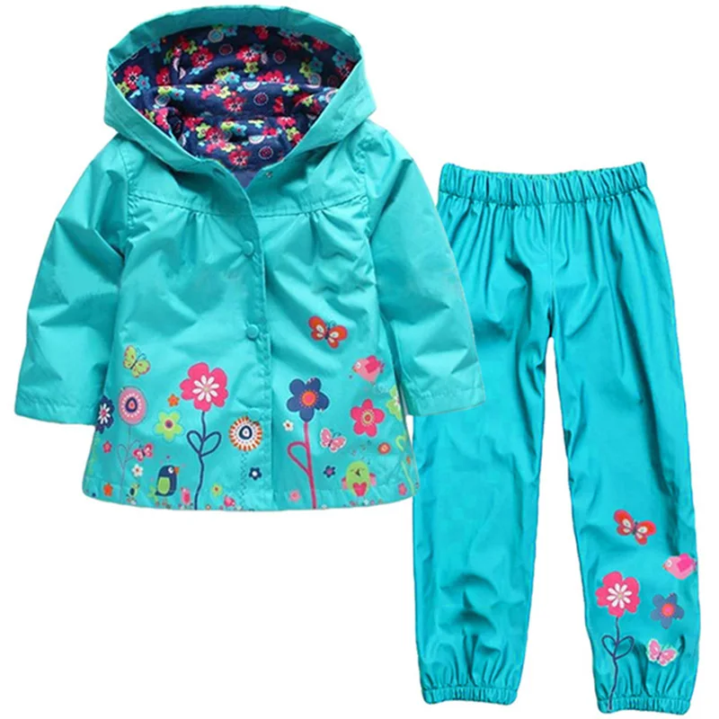 

Boys Clothes Set Cartoon Dinosaur Hooded Raincoat Jacket+Pants Kids Sport Suit Spring Girls Clothes Children Clothing k1 k1