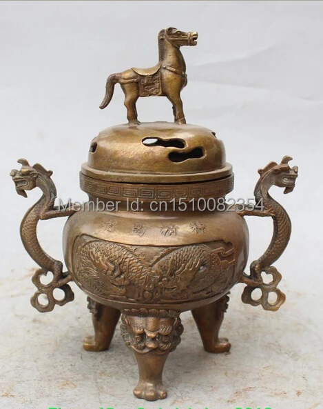 10 &quotКлеймо Китайский Бронзовый дракон Лошадь Лев зверь курильница Кадило Статуя