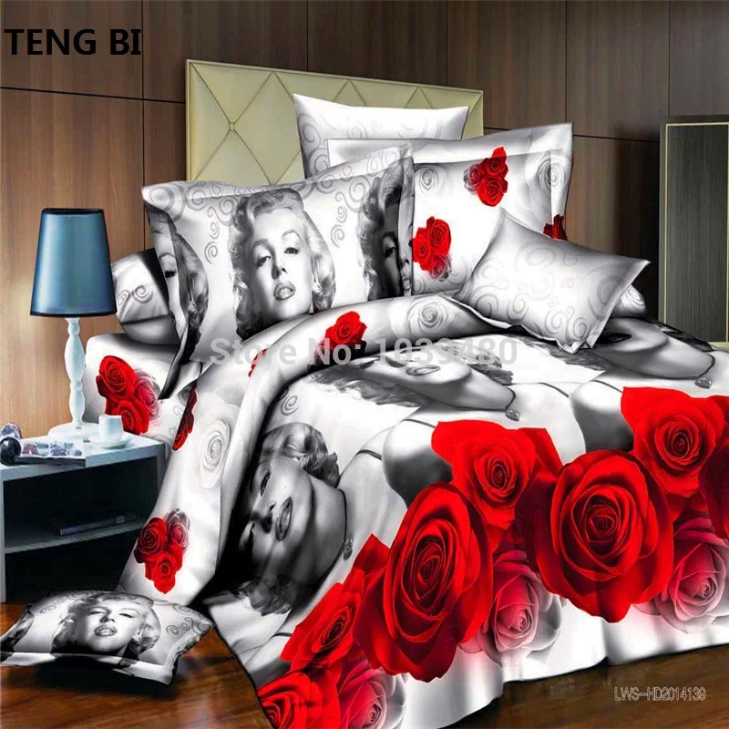 New 2016 Marilyn Monroe Luxury 3D 4pcs Bedding Set Bed linen Duvet or Quilt Cover Bedclothes Bed Linen King Size