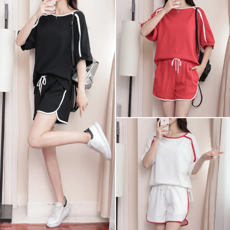 5XL 2018 новые летние Повседневное спортивные костюм Для женщин Свободные 1/2 рукав