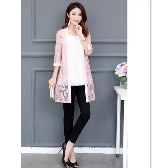 Женский кружевной кардиган Длинная пляжная блузка с вырезами большие размеры LJ59