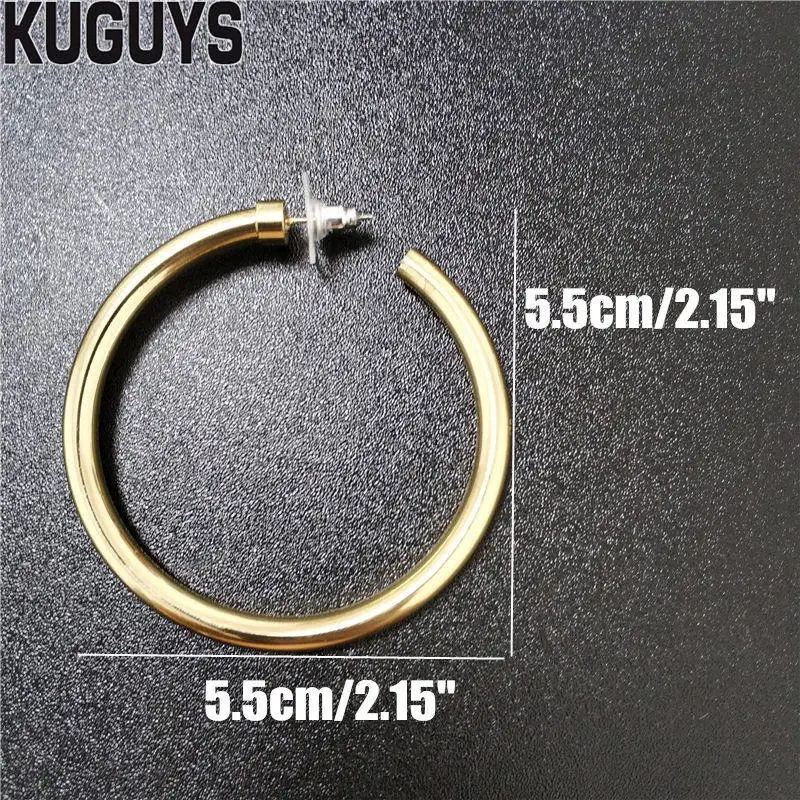KUGUYS золотые серебряные круглые большие серьги для женщин ювелирные изделия трендовые винтажные Гипербола металлические серьги-обруч вечерние аксессуары Brincos