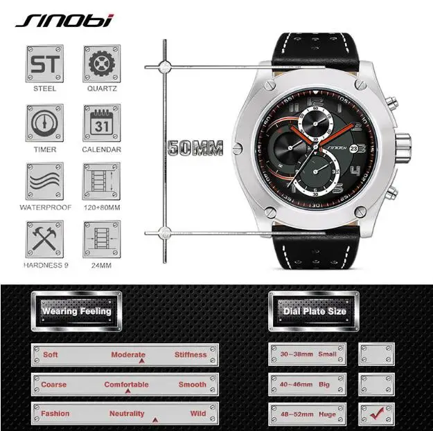 Часы SINOBI Мужские спортивные водонепроницаемые с хронографом | Наручные часы