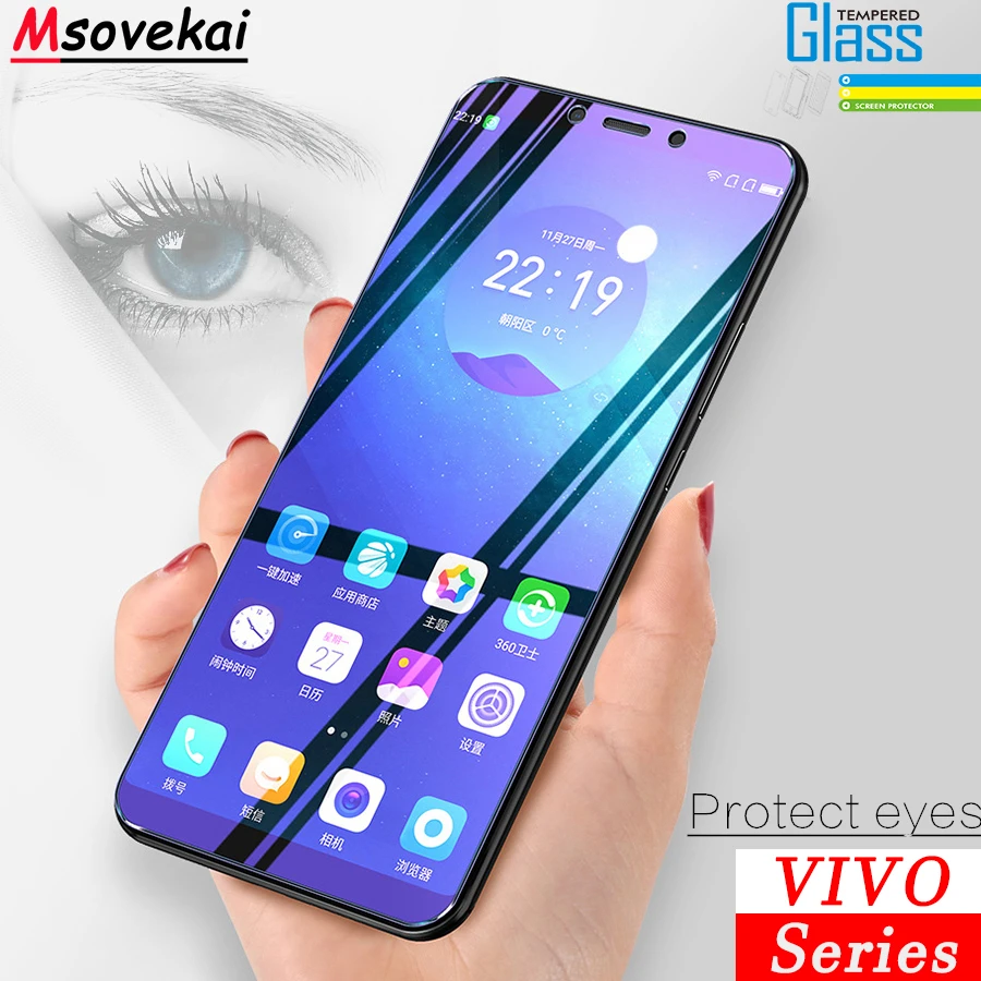 9H 0 26 мм закаленное стекло для VIVO V11 Pro V11i Y97 Y71 Y75S Y83 NEX S A Z1 X23 Z3i анти фиолетовый синий