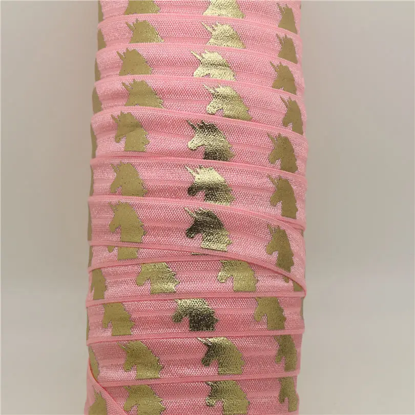 DUWES 5/8'' Free shipping gold foil unicorn printed Fold Elastic FOE headband headwear hairband decoration OEM D644 | Дом и сад