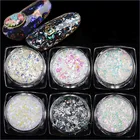 6 цветов, прозрачная пудра хамелеон, блестки, неправильный дизайн ногтей, блестящий сверкающий порошок, магический эффект, хлопья для УФ-гель для ногтей
