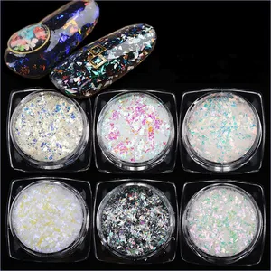 6 цветов, прозрачная пудра хамелеон, блестки, неправильный дизайн ногтей, блестящий сверкающий порошок, магический эффект, хлопья для УФ-гель для ногтей