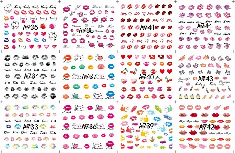 A733-744 12 sheets lot water transfer nail art decorations stickers decals manicure nails supplies tool Cute animal cat dog rabbit - Цвет: A733-744
