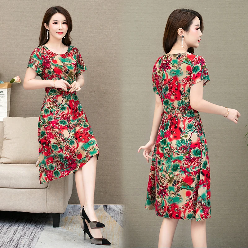 Летнее женское платье из хлопка и льна новое льняное тонкое свободное цветочное