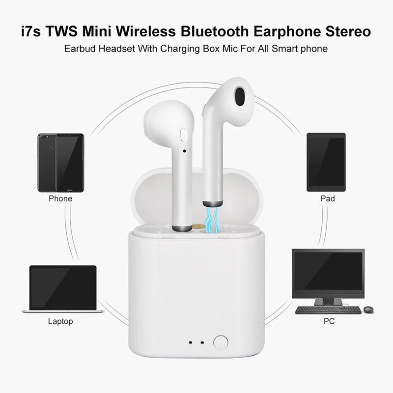 i7 i7s tws wireless bluetooth earphones earbuds handsfree in ear earphone with charging box for iphone huawei xiaomi hot sell free global shipping